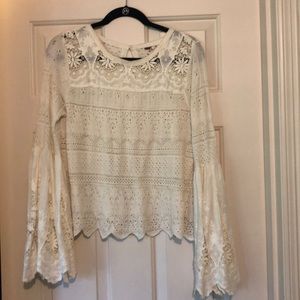 Free People crochet bell sleeve blouse